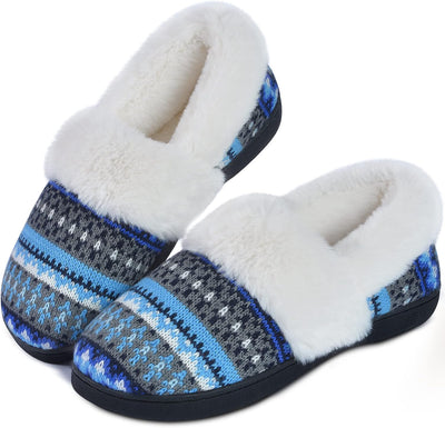 Women'S Comfy House Slippers with Faux Fur Lining, Memory Foam Slip on House Shoes Nordic with Indoor Outdoor Anti-Skid Rubber Sole