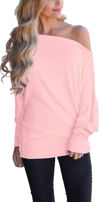 Women'S off Shoulder Long Sleeve Oversized Pullover Sweater Knit Jumper Loose Tunic Tops