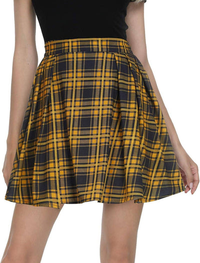 Women Plaid Pleated Mini Skater Skirt High Waisted School Skirt