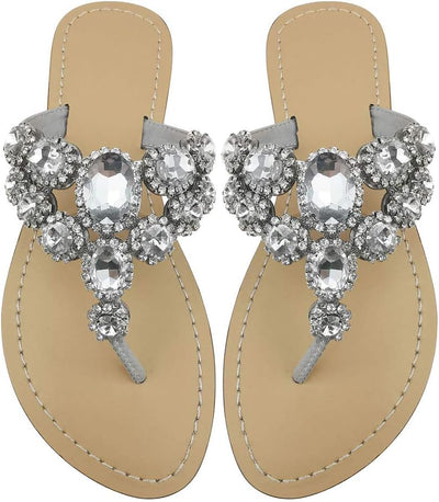 Rhinestone Sandals for Women Summer Flip Flop Sandals Dress Beach Party Sexy Jewelry Bridal Wedding Bling Silver White Colorful Gold Sandals