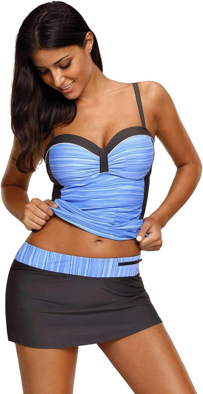 Womens Swimsuit Halter Tankini Top and Skort Bottom Set Bathing Suits