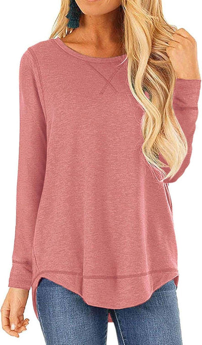 Women'S Tops Long Sleeve Crew Neck Top Casual Loose Soft Blouse Tunic T-Shirts Dark Pink 2XL