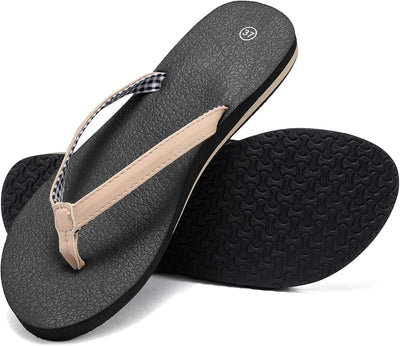 Womens Flip Flops Sandals - Comfort Yoga Foam Non Slip Thong Slides Sandal with Arch Support for Summer Beach Indoor Outdoor Nude Size 9