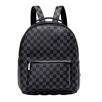 Checkered Backpack Bag - Luxury PU Vegan Leather (Black)