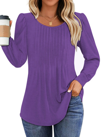 Pleated Blouses for Women Dressy Casual Long Sleeve Shirts Fall Tunic Tops