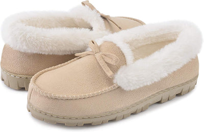 Women'S Memory Foam Moccasin Slippers Micro Suede with Breathable Faux Fur Lining Slip on House Shoes Micro Indoor & Outdoor