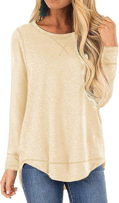 Women'S Tops Long Sleeve Crew Neck Top Casual Loose Soft Blouse Tunic T-Shirts Beige XL